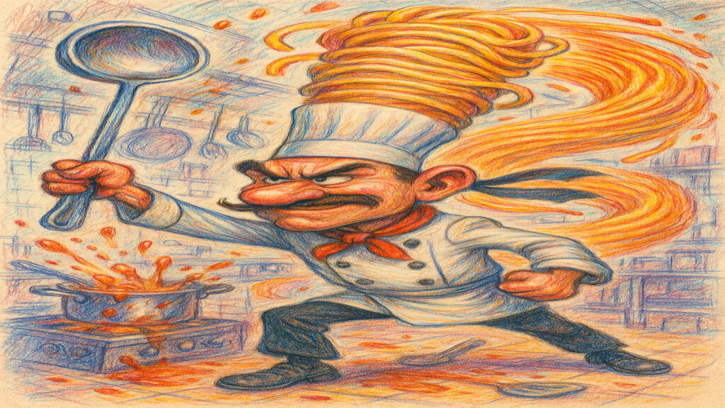 Lighthearted caricature artwork inspired by familiar real-life situations