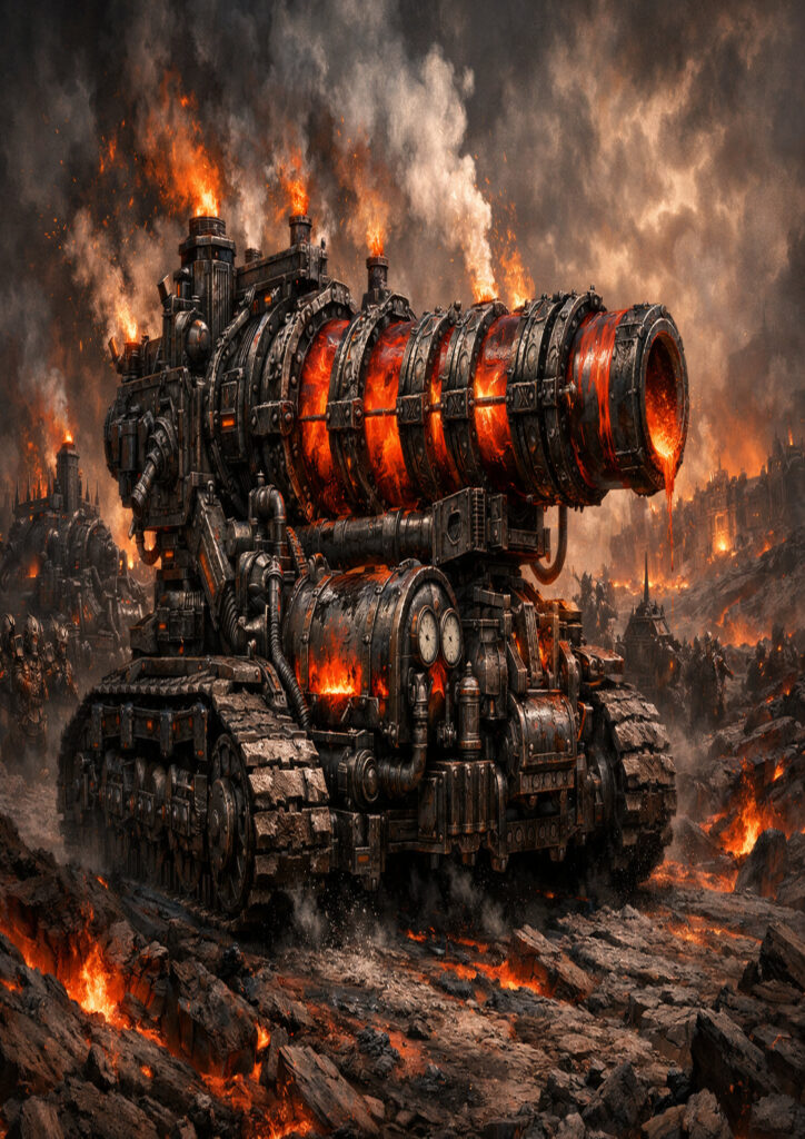 Epic warhammer inspired chaos dwarfs battlefield scene