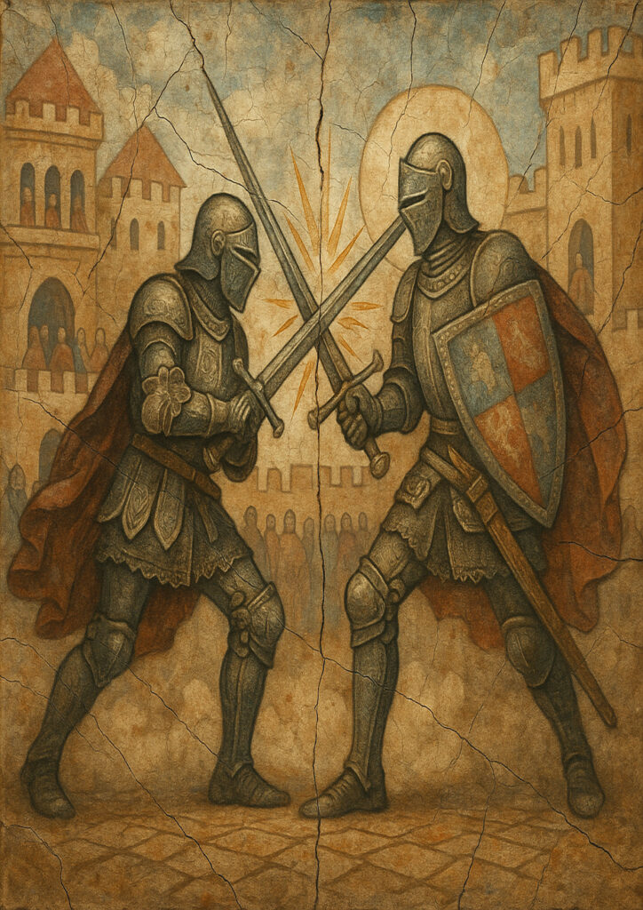 Medieval wall fresco art, antique hand-painted mural style, authentic historic texture and colors