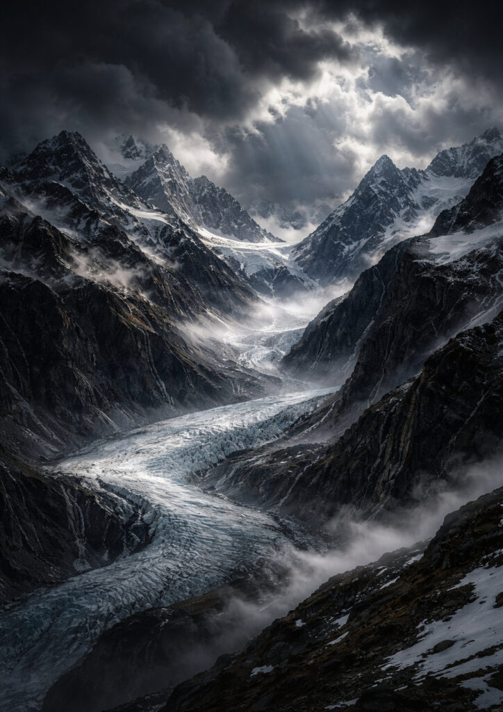 mountain landscape artwork with towering peaks