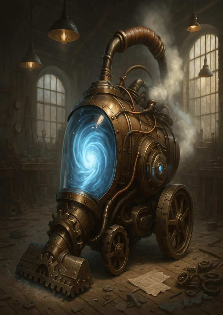 Mechanical steampunk version of an everyday item inspired by industrial-era craftsmanship.