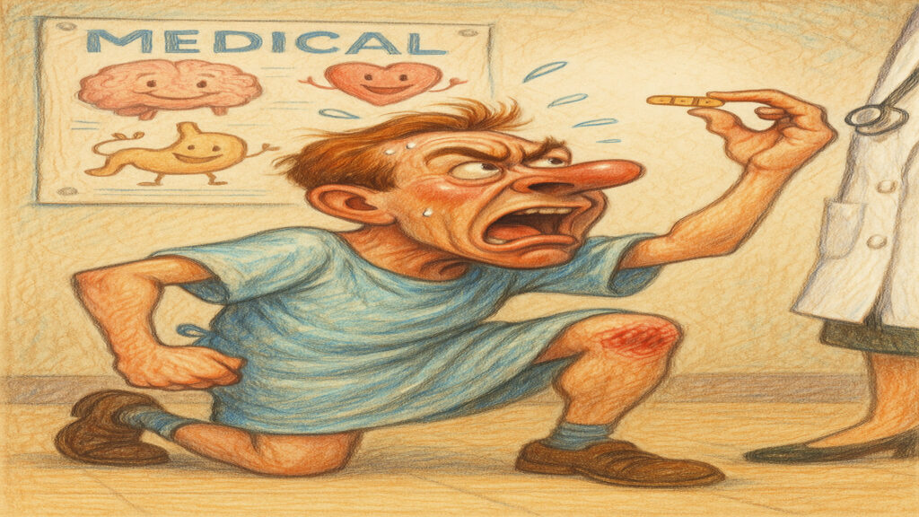 Lighthearted caricature artwork inspired by familiar real-life situations