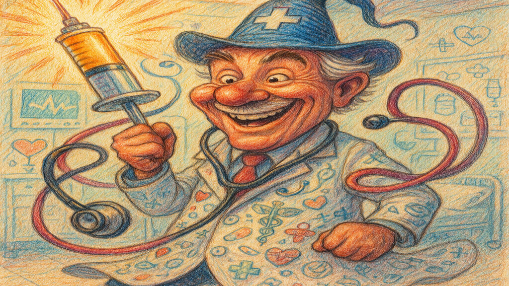 Stylized caricature illustration showing exaggerated features and playful expression