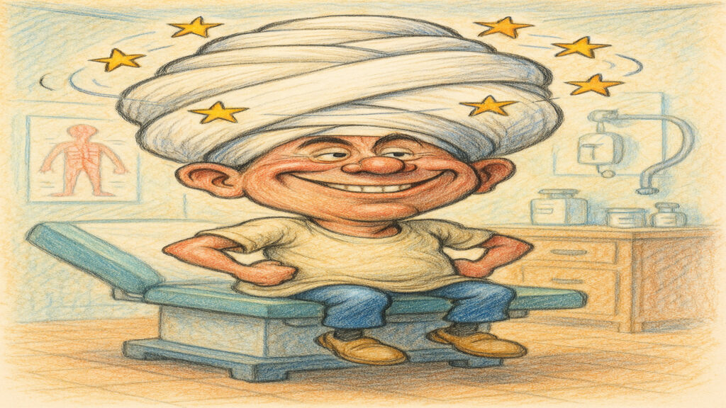 Stylized caricature illustration showing exaggerated features and playful expression