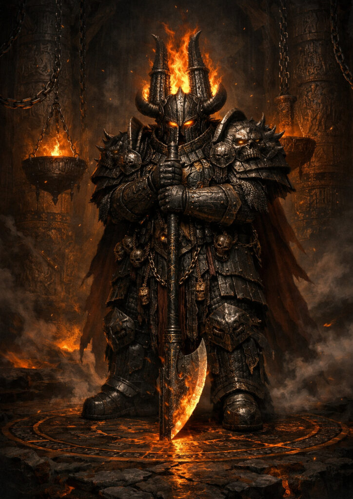 Epic warhammer inspired chaos dwarfs battlefield scene