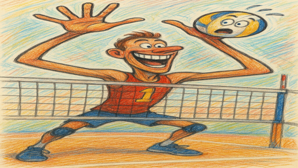 Stylized caricature illustration showing exaggerated features and playful expression