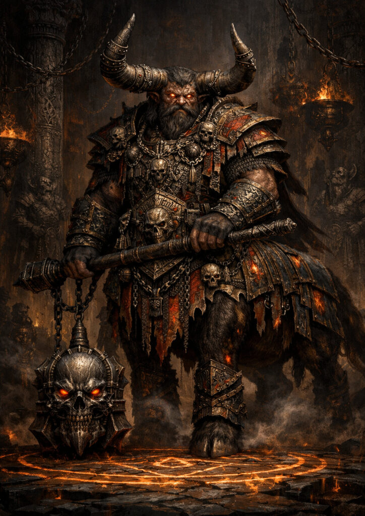 Epic warhammer inspired chaos dwarfs battlefield scene