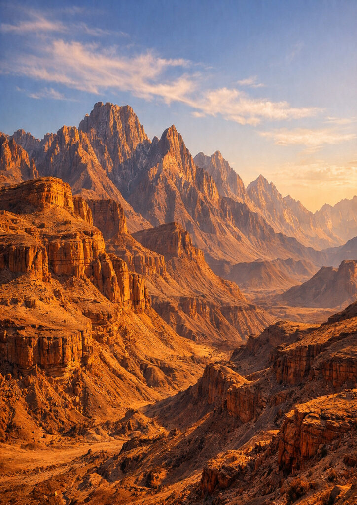 mountain landscape artwork with towering peaks