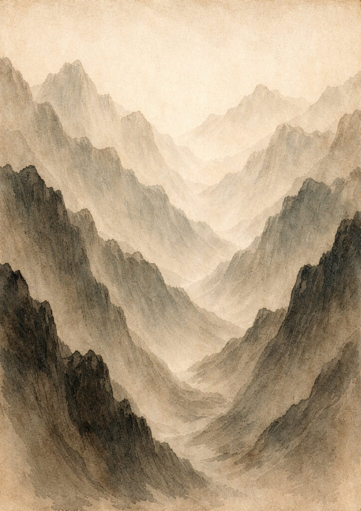 mountain landscape illustration with epic scale