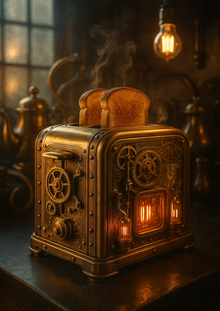 Mechanical steampunk version of an everyday item inspired by industrial-era craftsmanship.
