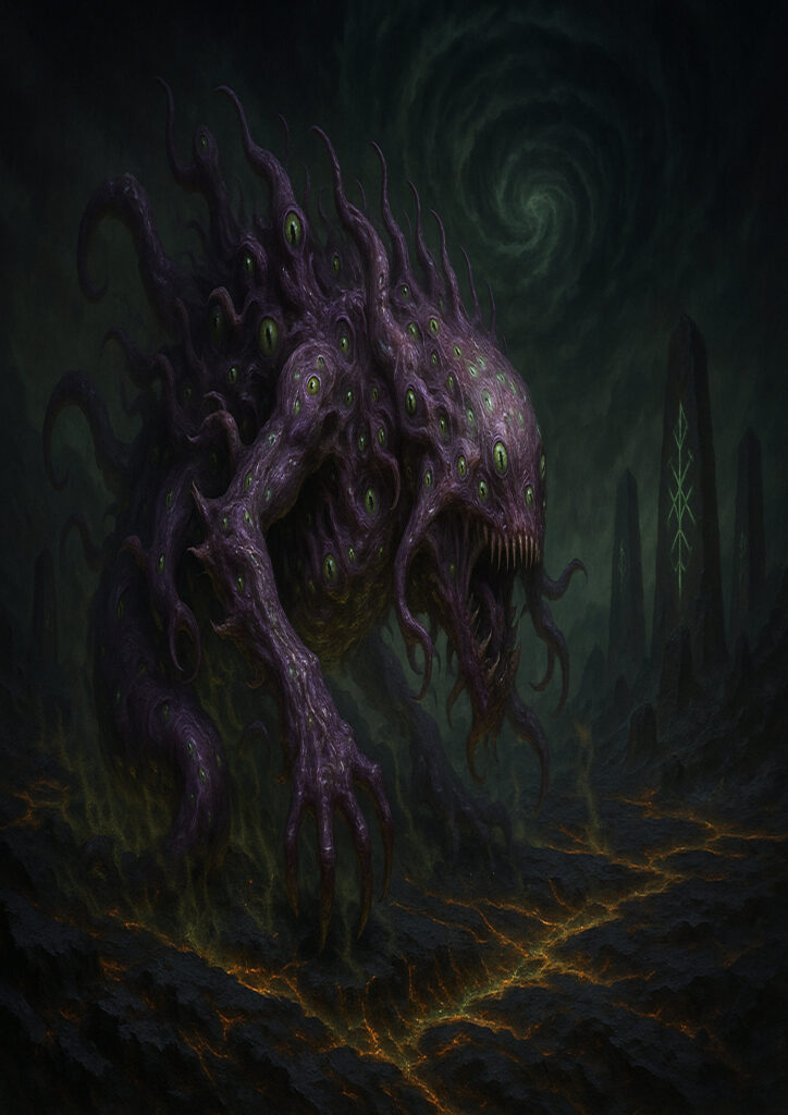 Epic warhammer inspired chaos warriors battlefield scene