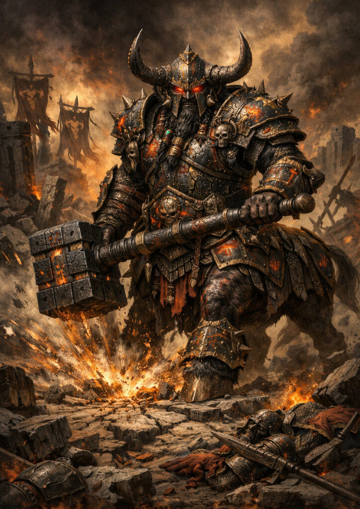 Chaos dwarfs warriors inspired by warhammer aesthetic