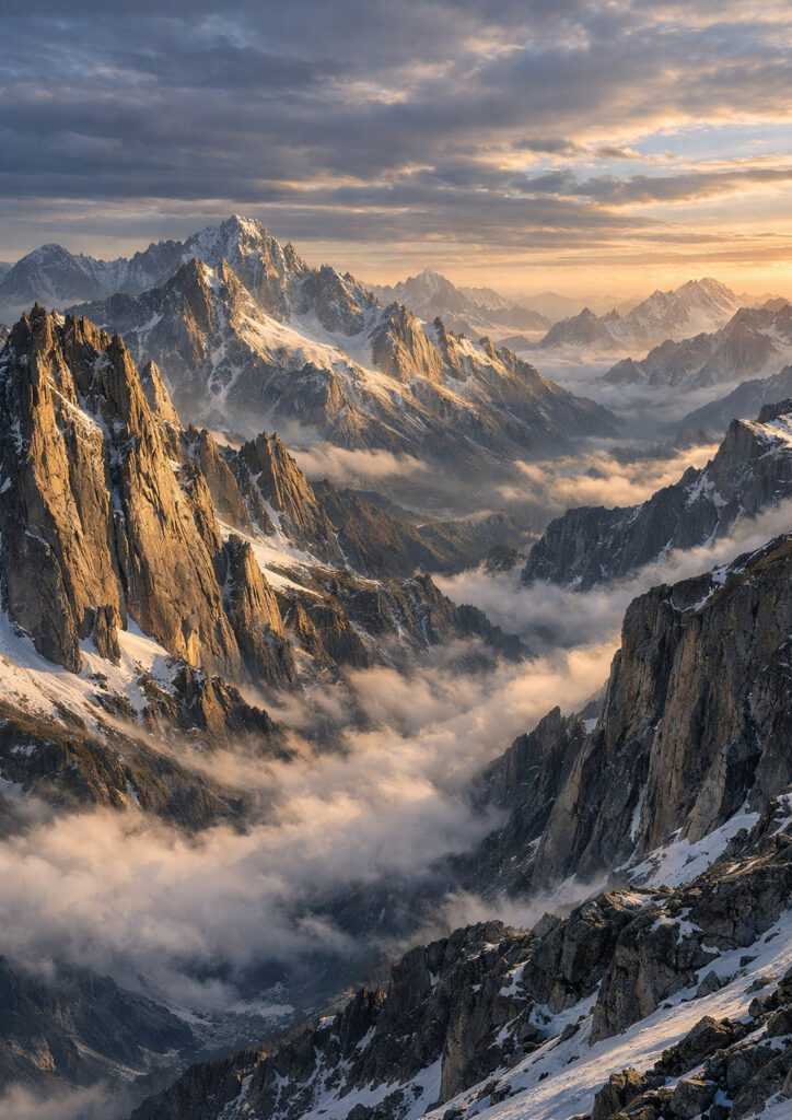 mountain landscape artwork with towering peaks