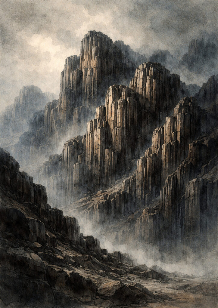 mountain landscape illustration with epic scale