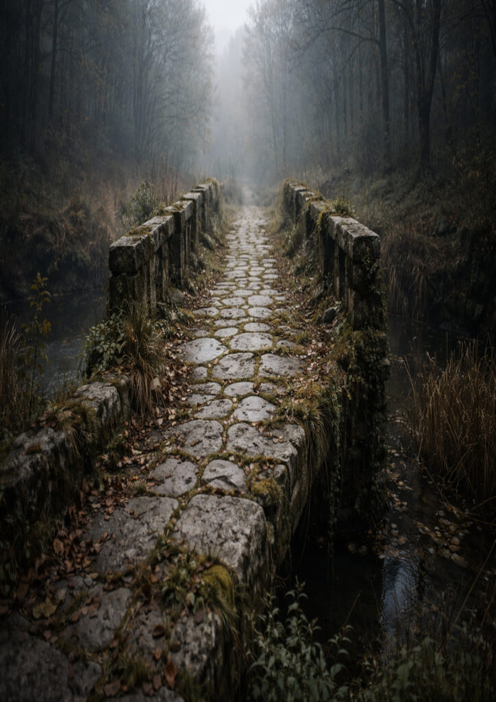 photorealistic ruins landscape with abandoned structures