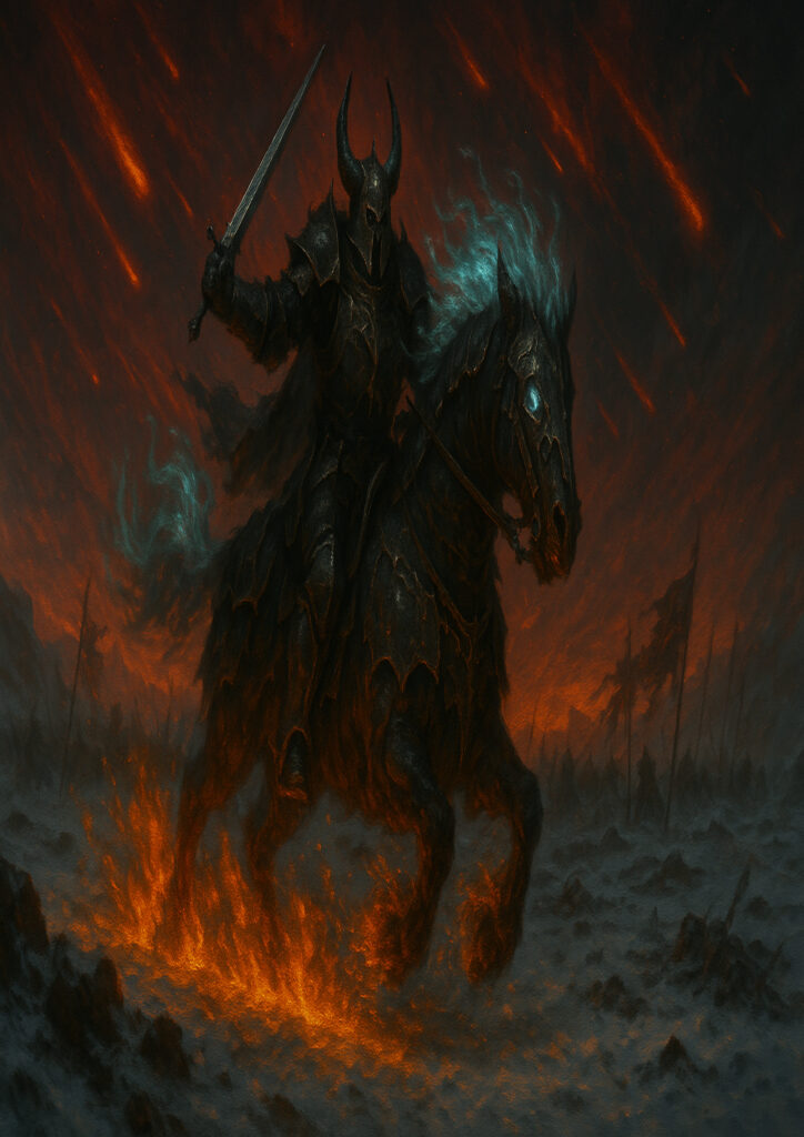 Epic warhammer inspired chaos warriors battlefield scene