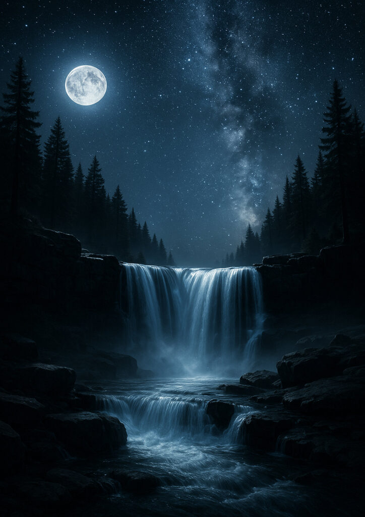 photorealistic waterfall landscape image with natural mist