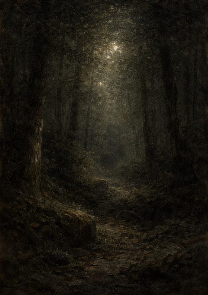 forest landscape artwork with trees and natural light