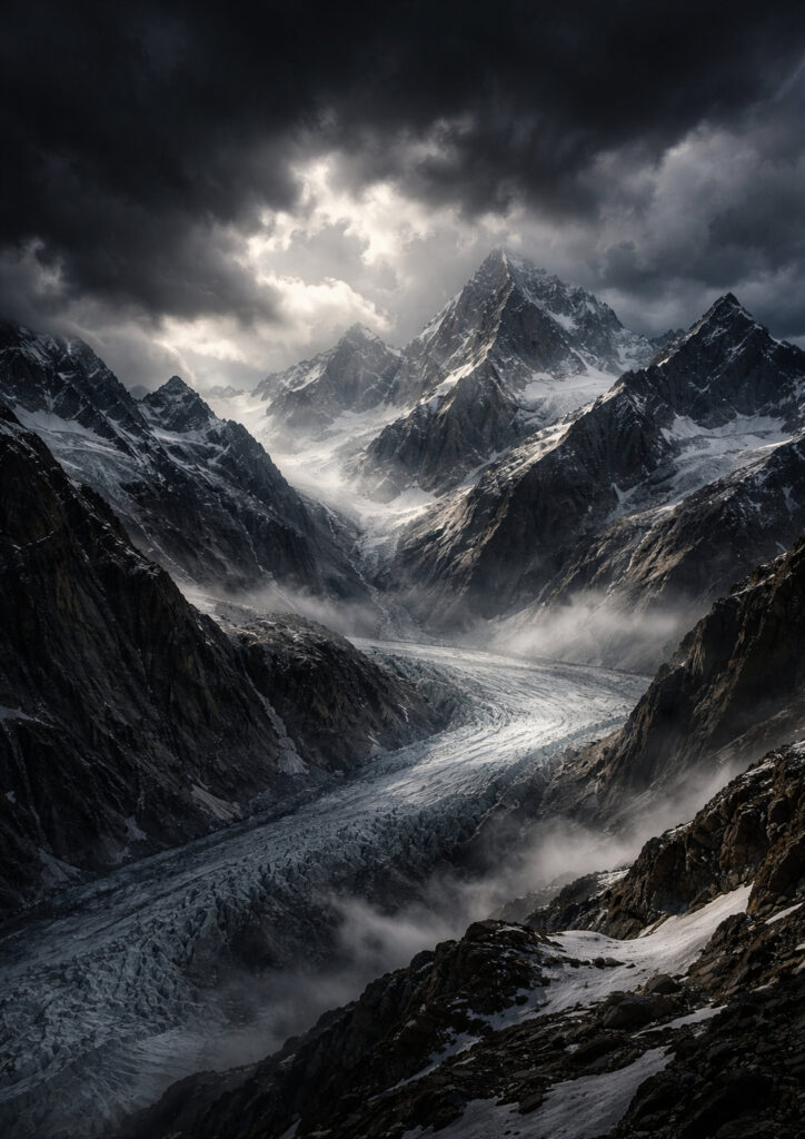 mountain landscape artwork with highland scenery