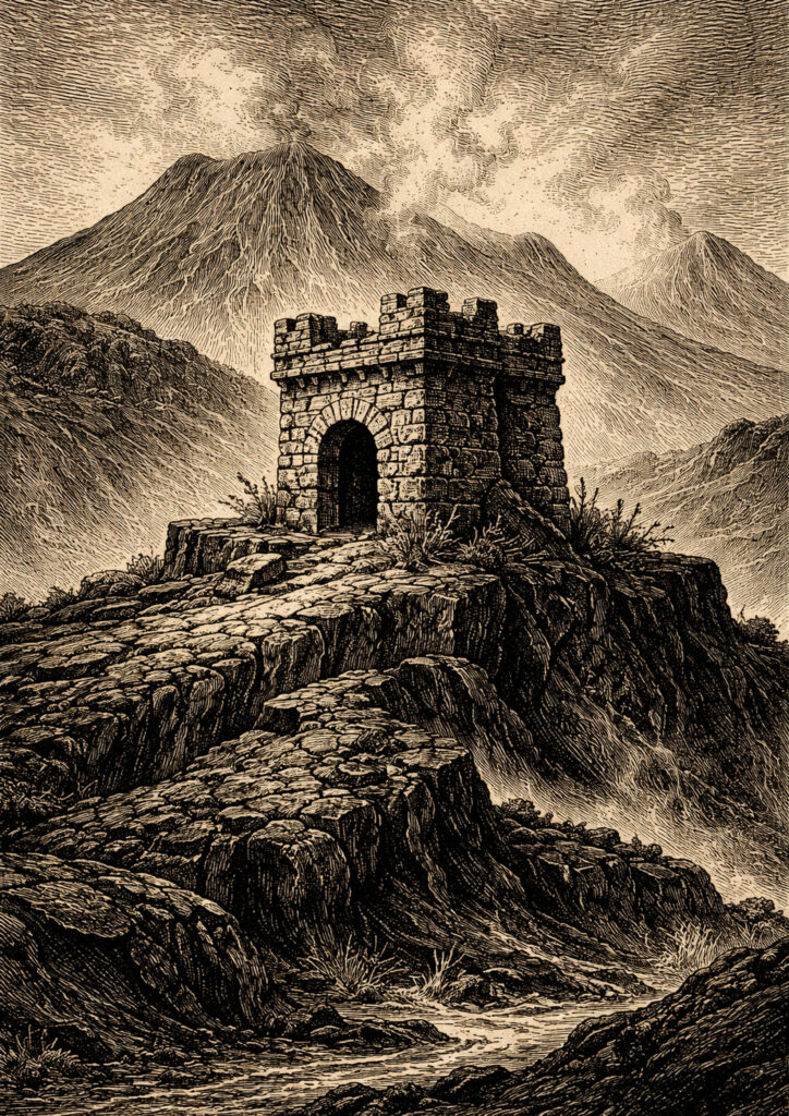 ruins landscape sketch illustration with historical decay