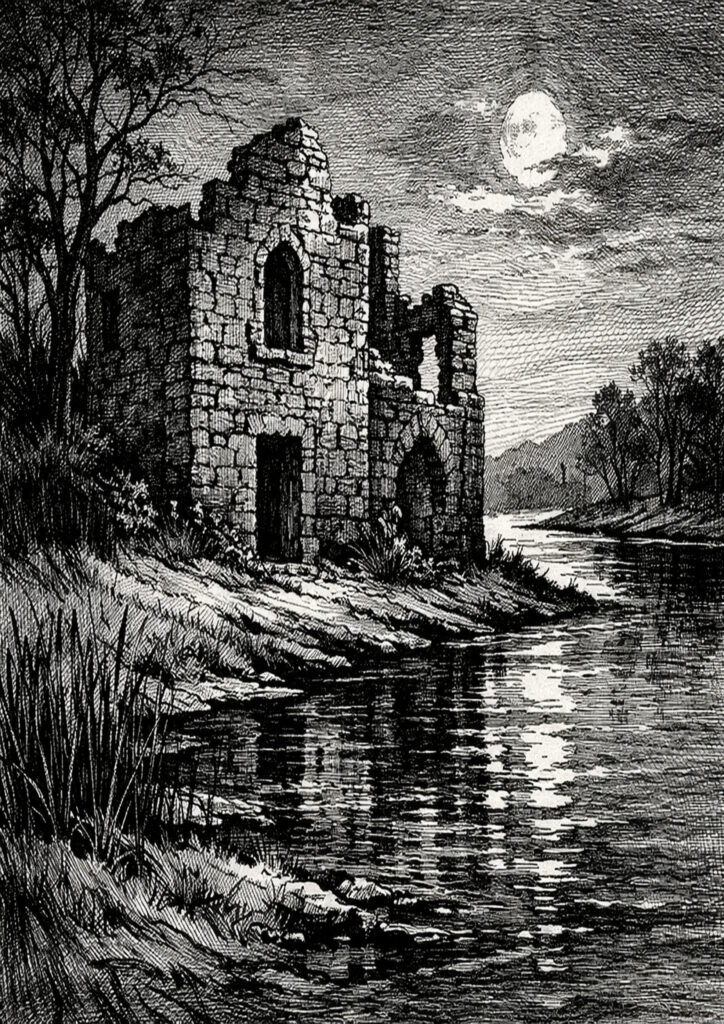 ruins landscape sketch showing ancient remains
