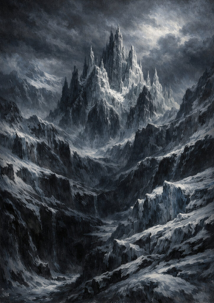 mountain landscape illustration with vast terrain