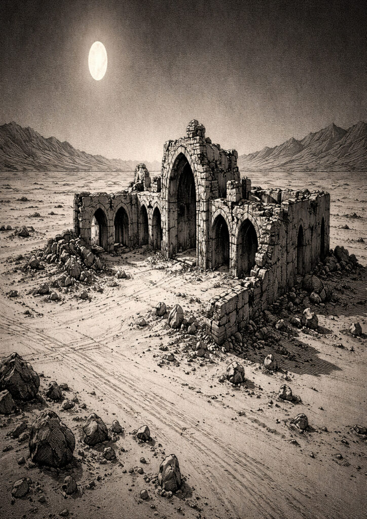 ruins landscape sketch with ancient broken structures