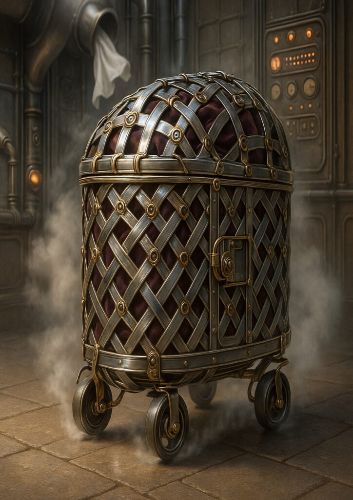 Mechanical steampunk version of an everyday item inspired by industrial-era craftsmanship.