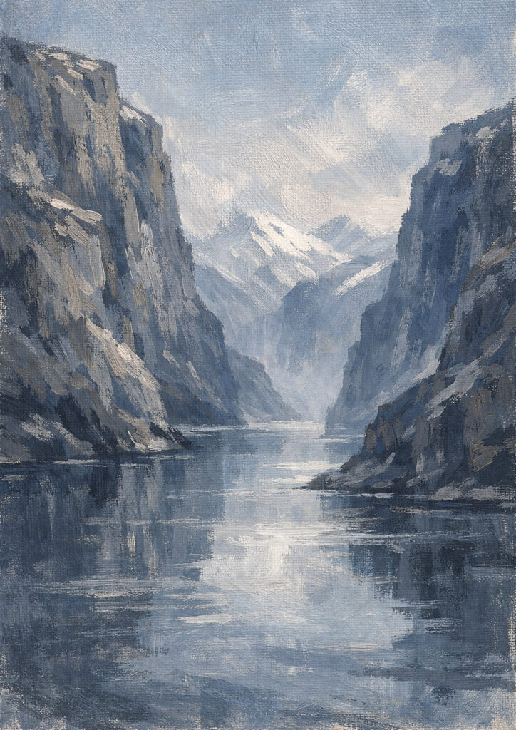 mountain landscape artwork with highland scenery