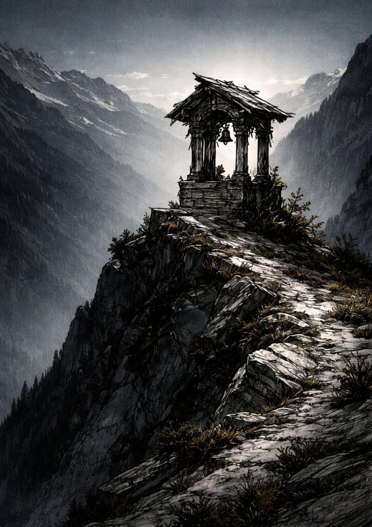 ruins landscape sketch with ancient broken structures