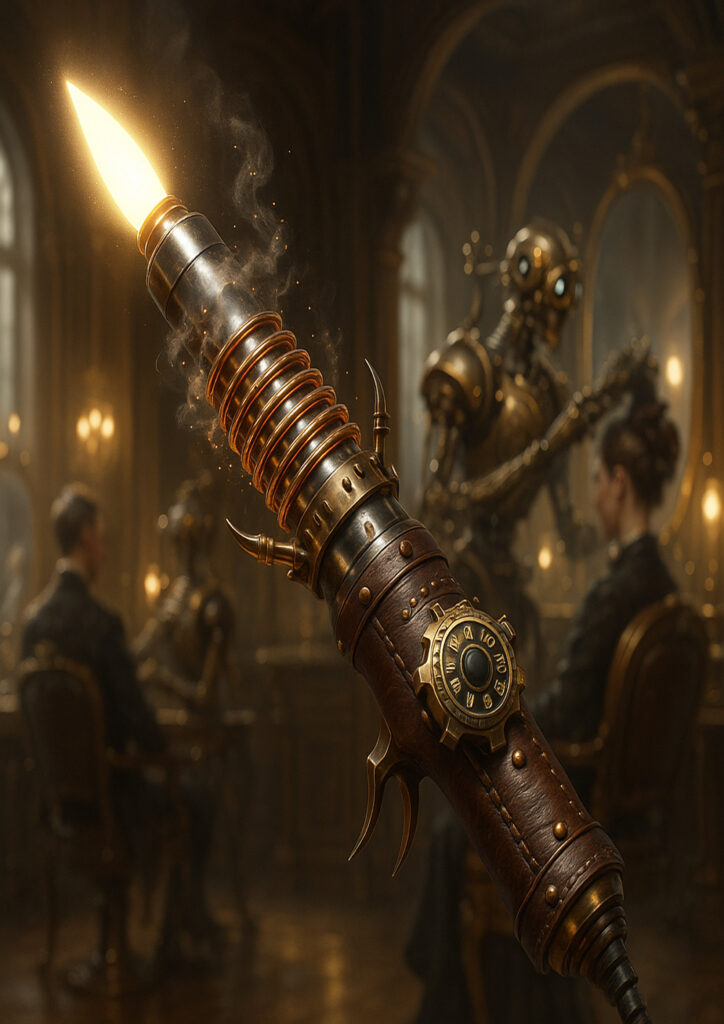 Steampunk everyday item artwork depicting a familiar object redesigned with clockwork and steam technology.