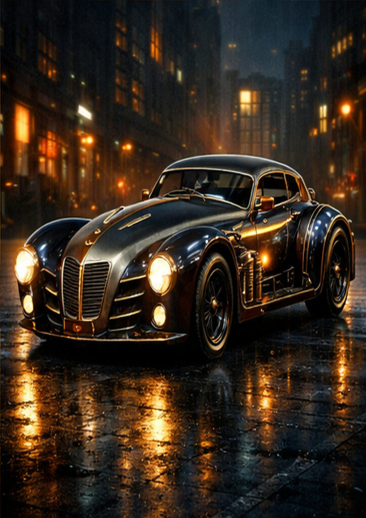 Steampunk vehicle artwork depicting an imaginative transport machine inspired by industrial-era engineering.