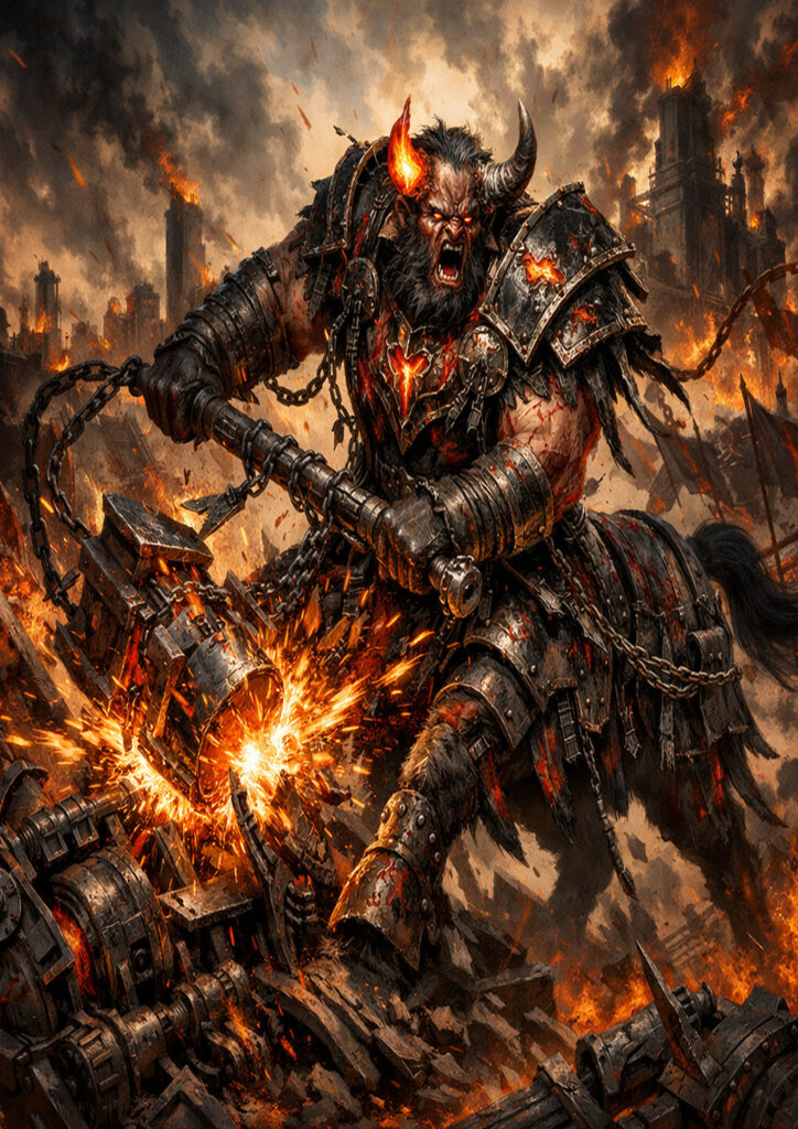 Chaos dwarfs warriors inspired by warhammer aesthetic