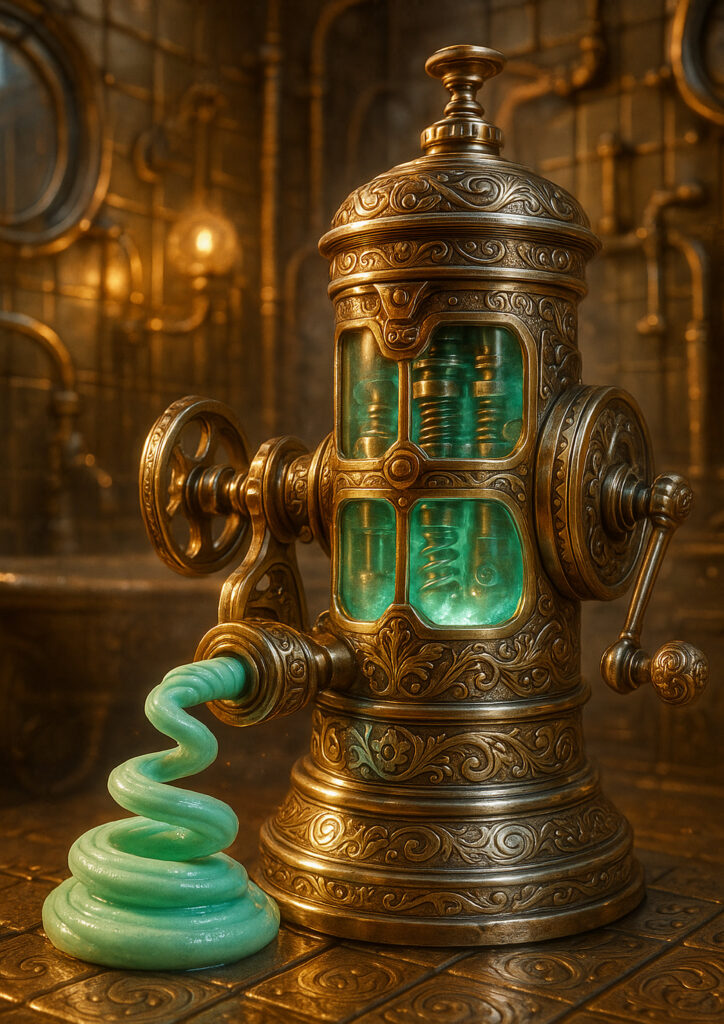 Steampunk everyday item artwork depicting a familiar object redesigned with clockwork and steam technology.