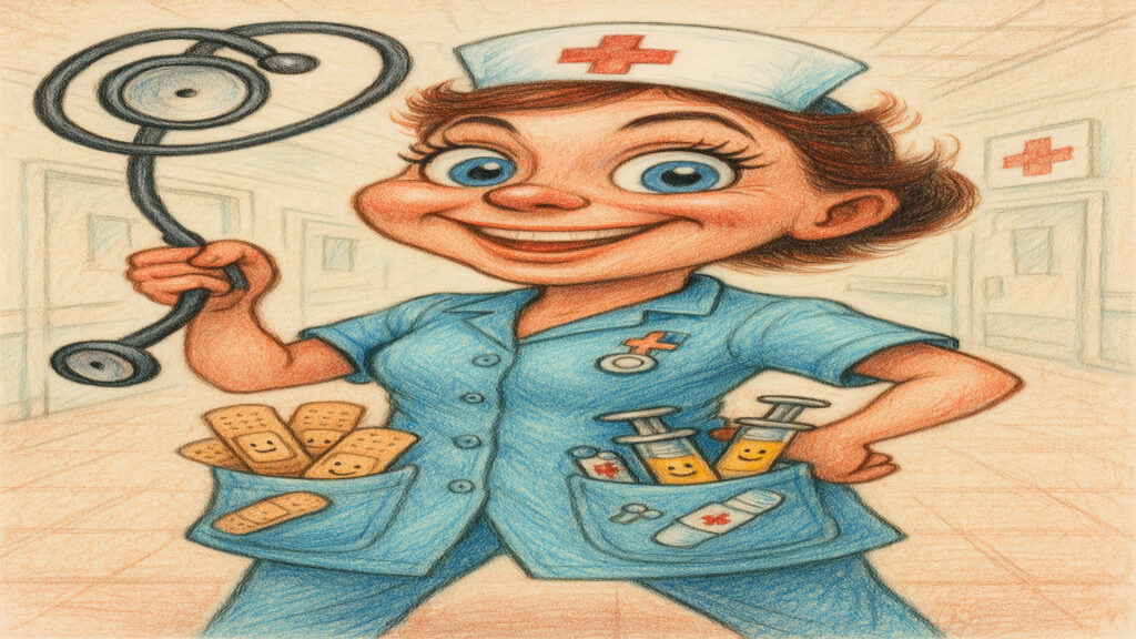 Stylized caricature illustration with light humor and expressive drawing style