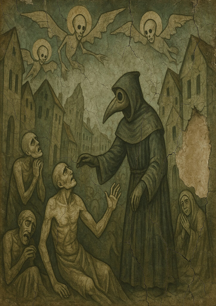 Historic medieval fresco illustration, aged pigments on plaster wall, classic church mural style artwork