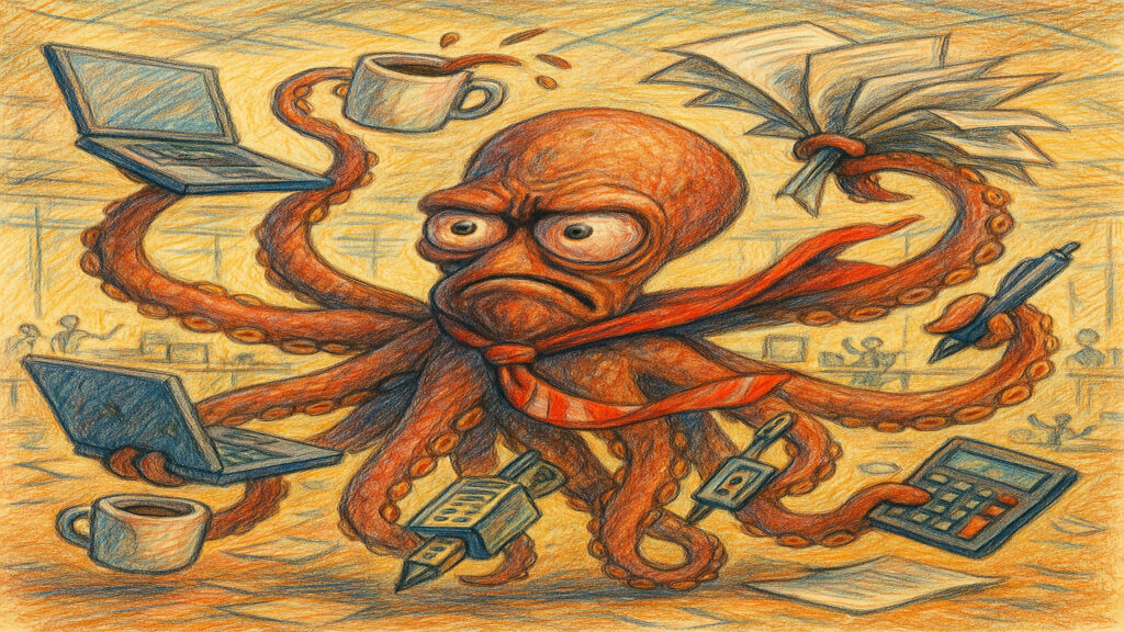 Stylized caricature illustration with light humor and expressive drawing style