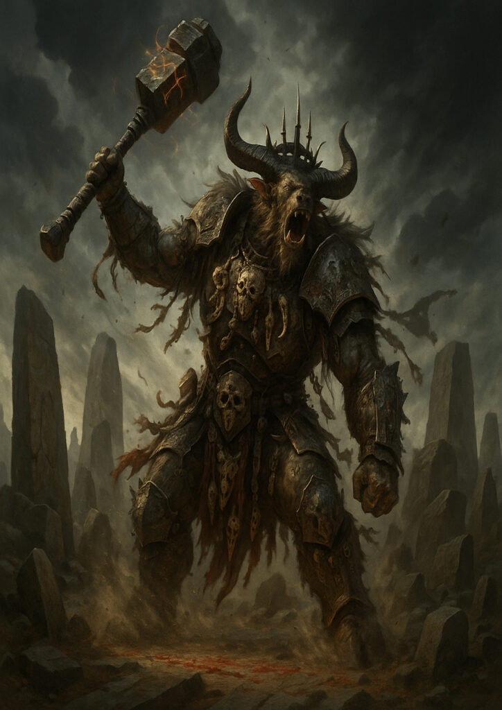 Cinematic warhammer inspired beastmen illustration