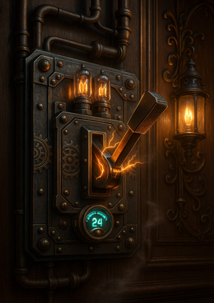 Steampunk everyday item artwork depicting a familiar object redesigned with clockwork and steam technology.