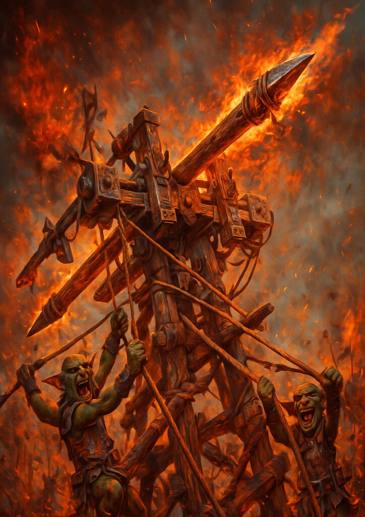 Cinematic warhammer inspired orks and goblins illustration