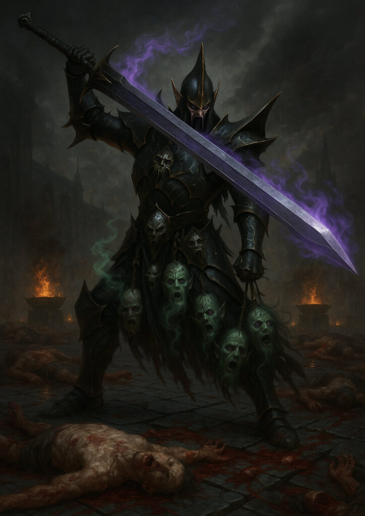 Cinematic warhammer inspired dark elf illustration