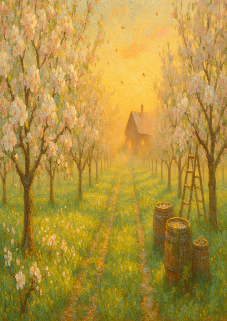 spring countryside landscape artwork showing rural fields