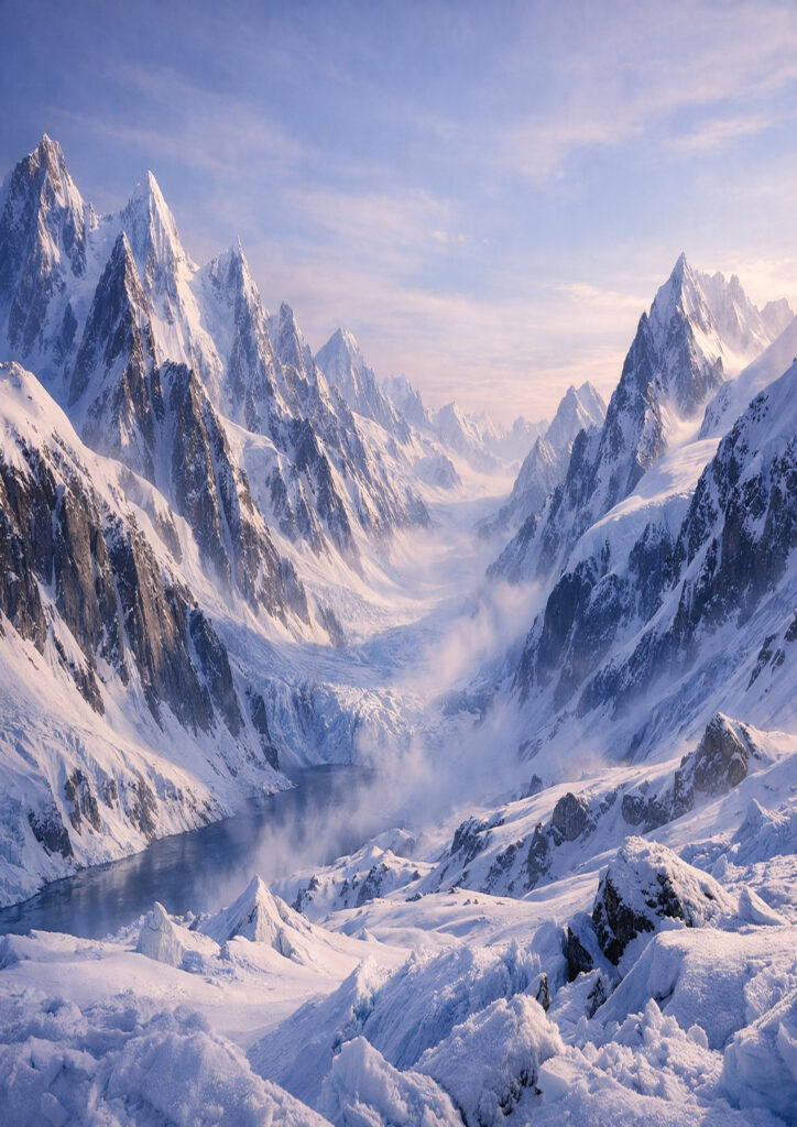 mountain landscape artwork with highland scenery