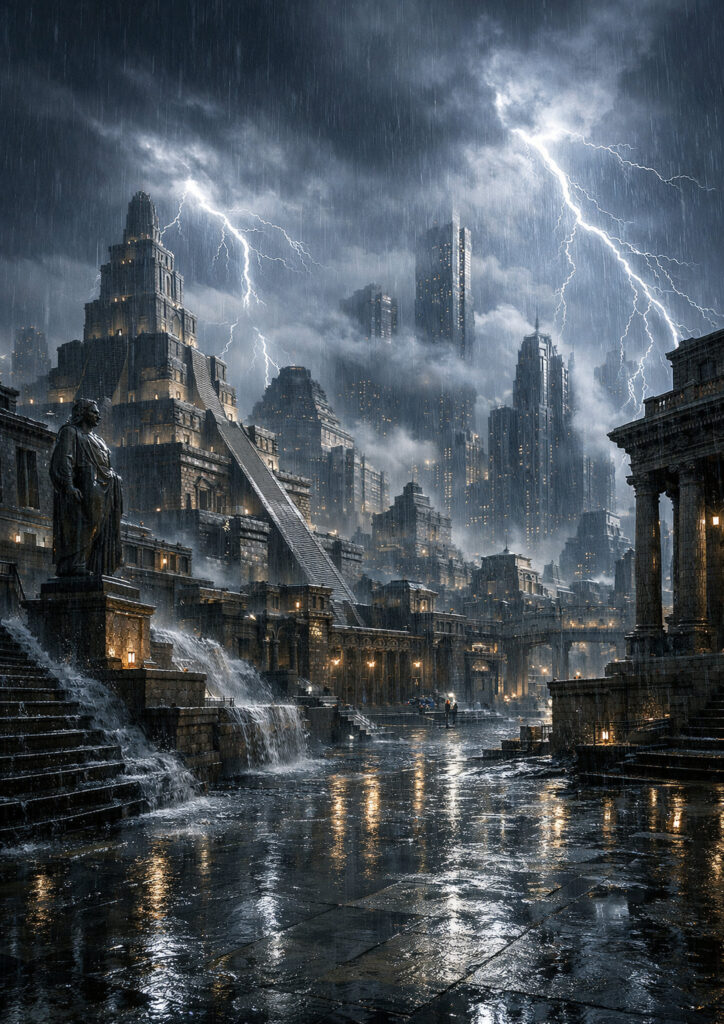 storm landscape scene with powerful atmospheric weather