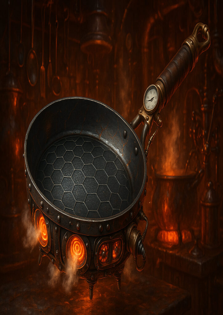 Steampunk everyday item artwork portraying a functional object enhanced with gears and steam-powered elements.