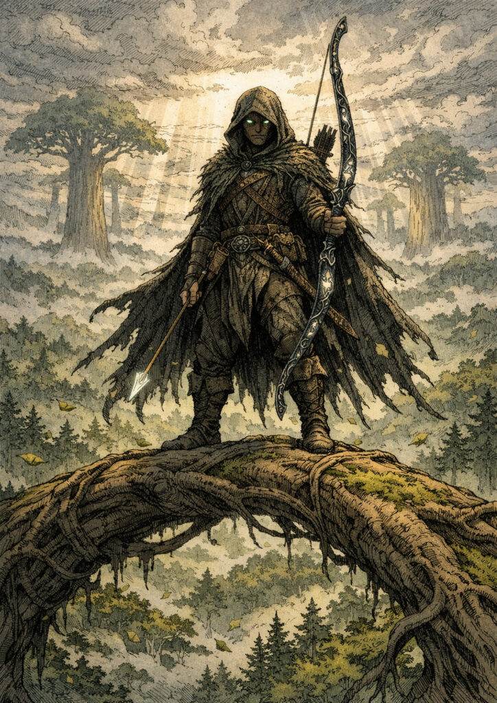 Epic warhammer inspired wood elves battlefield scene