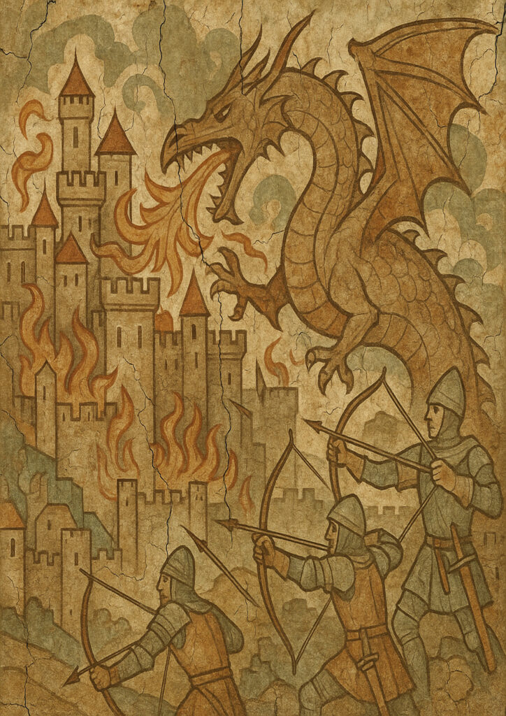 Classical medieval fresco artwork, hand-painted wall mural style, antique plaster surface, historical illustration