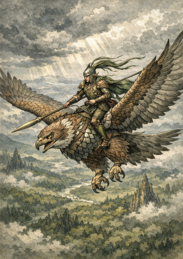 Epic warhammer inspired wood elves battlefield scene