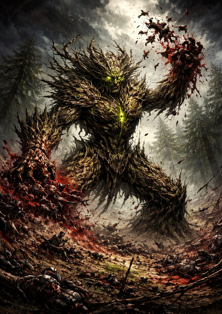 Epic warhammer inspired wood elves battlefield scene