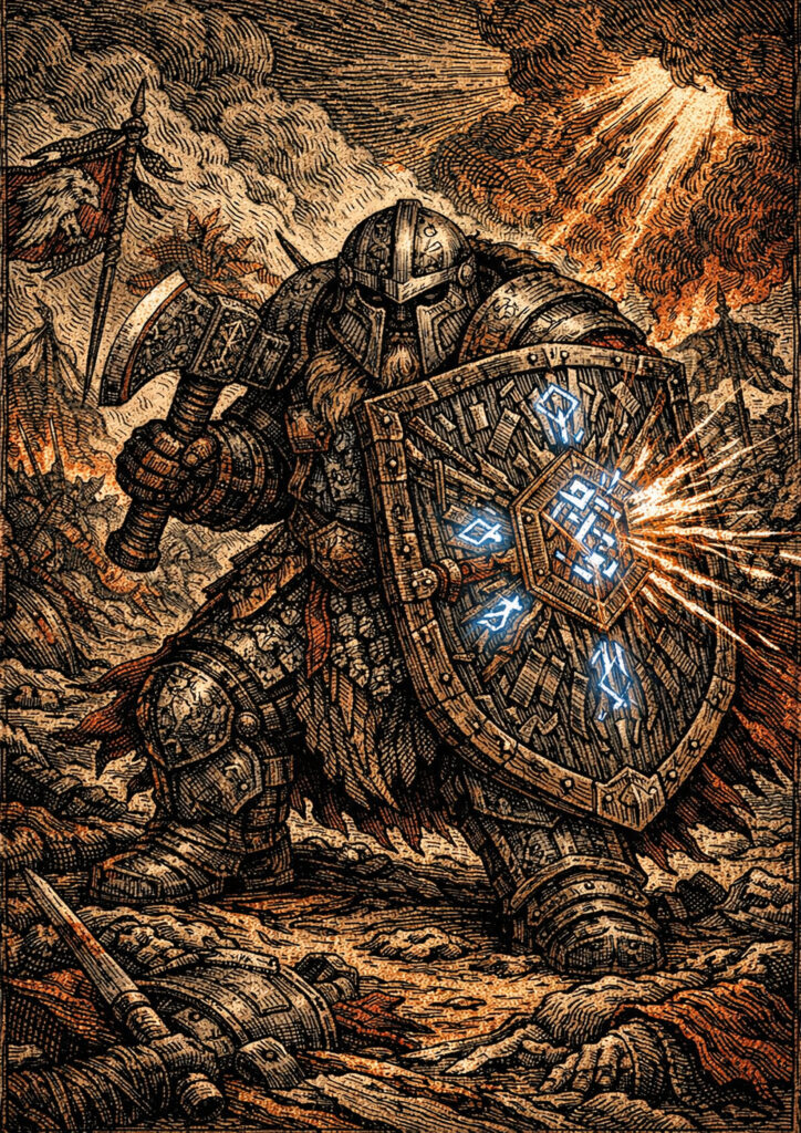 Epic warhammer inspired dwarfs battlefield scene